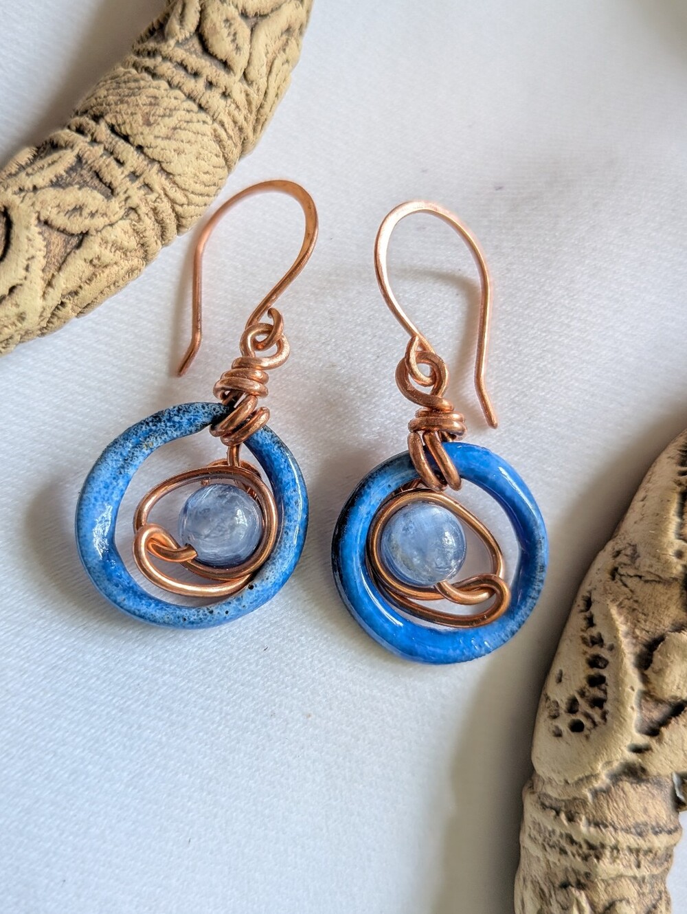 Blue Dream Earrings - Artisan Crafted Copper Wire Wrapped Kyanite Gemstones - Picture 7 of 16